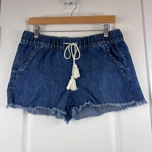 LOFT Women's Dark Denim Cotton Linen Blend Pull On Shorts Size 26 / 2